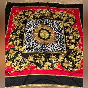 Peter Nygard Elegant Red and Gold Baroque Silk Scarf